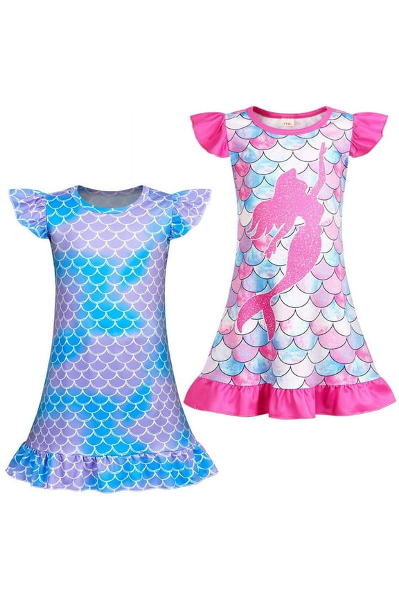 2pcs Girls Nightgowns Mermaid Pajamas Ariel Princess Toddler Nightgown Sleepwear Nightie for Kids Little Girls 130 CM 7-8 Years