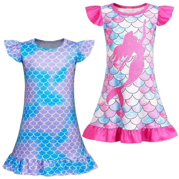 Jurebecia 2pcs Girls Nightgowns Mermaid Pajamas Ariel Princess Toddler Nightgown Sleepwear Nightie for Kids Little Girls 130 CM 7-8 Years