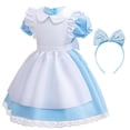 thumbnail image 1 of Jurebecia Alice in Wonderland Dress Princess Costume Kids Girls Halloween up Birthday Outfits Pretend Play Dresses Blue 6T(5-6 Years), 1 of 12