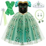 Jurebecia Snow Queen Dress Princess Costume for Girls Birthday Party up Clothes Toddler with Accessories Kids Green 150 cm 11-12 Years