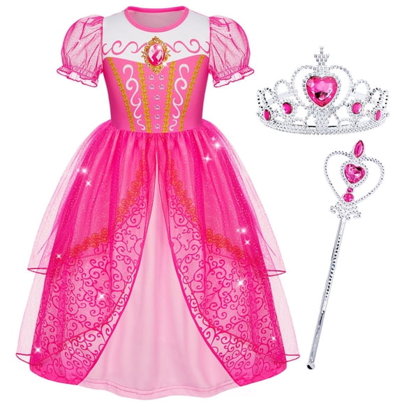 Jurebecia Aurora Dress for Girls Princess Halloween Costume Toddler Kids Sparkling Ball Gown for Fancy Party Cosplay 2-3 Years