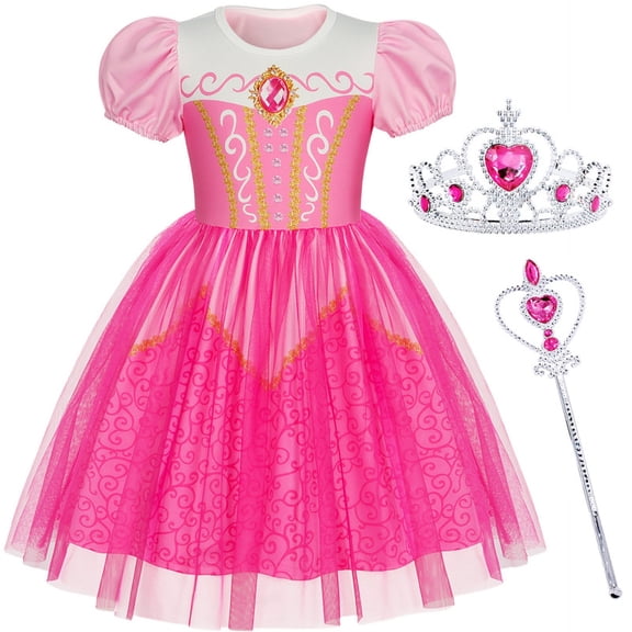 Jurebecia Aurora Princess Dress up Clothes for Girls Princess Costume Toddler Kids Birthday Fancy Party Halloween 2-3 Years