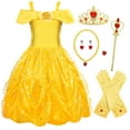 thumbnail image 1 of Jurebecia Princess Dresses for Girls Halloween Costume Layered Off Shoulder Cosplay Birthday Outfit Yellow Kids Birthday Holiday Theme Party Clothes 110 cm 3-4 Years, 1 of 13