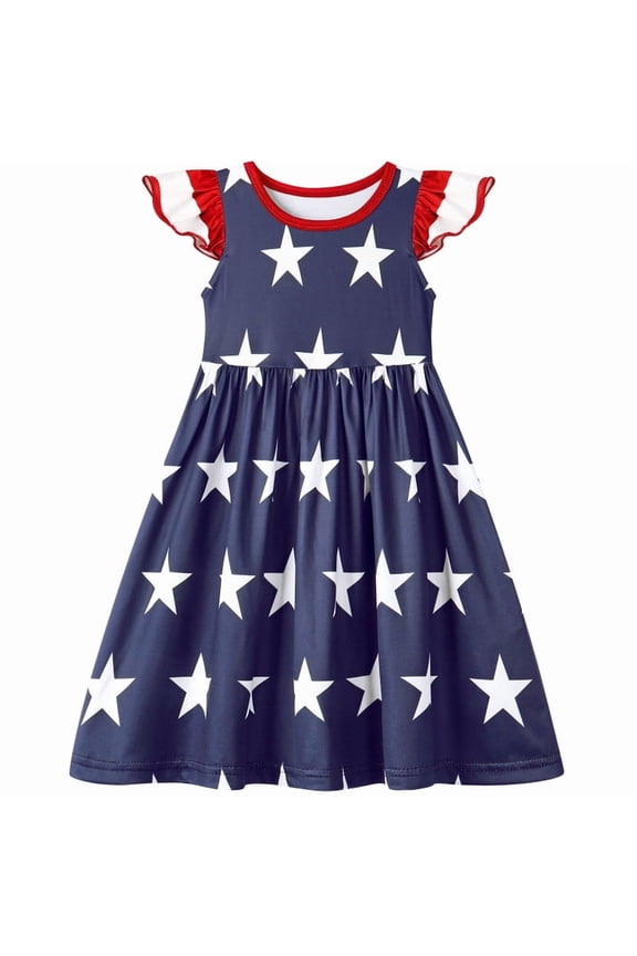 Casual Costume Girls 4th of July Dress for Girls American Flag Striped Patriotic Dresses Patriotic Clothes Independence Day Outfits Girl Casual Dress 9-10 Years