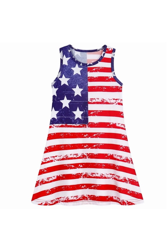 Casual Costume Independence Day Dress for Girls American Flag Striped Patriotic Dresses Short Sleeve Patriotic Clothes Independence Day Outfits