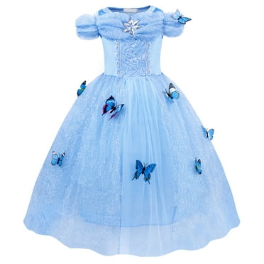 Jurebecia Cinderella Dress for Girls Kids Princess Dresses up Butterfly Toddler Birthday Cosplay Party Costume 110 CM 3-4 Years