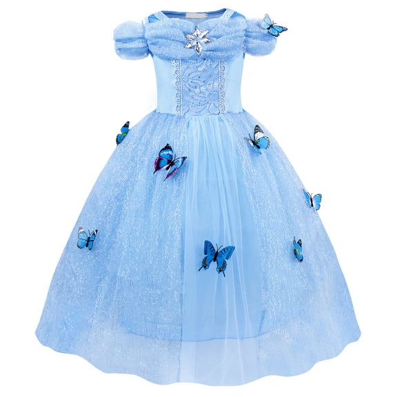 Jurebecia Princess Dress for Girls Kids Halloween Dresses up Butterfly Toddler Birthday Cosplay Party Costume 120 cm 5-6 Years