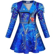 Jurebecia Princess Costume for Girls Cosplay Clothes Zipper Jacket Long Sleeve Dress Fancy Halloween Birthday Party Outfits 130 CM 7-8 Years