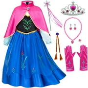 Jurebecia Anna Costume For Girls frozen dress Anna Dresses Princess Costume Toddle Long Sleeve with Accessories Birthday Party Cosplay 100 CM 2-3 Years