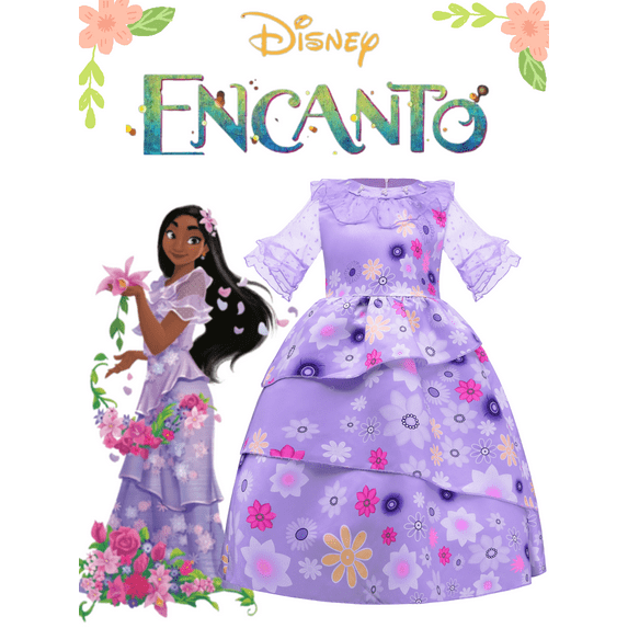 Jurebecia Girl Isabella Dress Encanto Madrigal Costume Princess Fancy Dress up Cosplay Fancy Dress Cartoon Outfit Set Purple