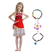 Jurebecia Girl Moana Costume Princess Dress up Toddler Kids Cosplay Two-Pieces Crop Top Tassel Skirt Set Red 2-10 Years