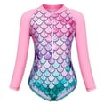 thumbnail image 1 of Jurebecia Girls Ariel Mermaid Long Sleeve Swimsuit One Piece Bathing Suit Zipper with UPF 50+ Rashguard Swimwear Printed One Piece Beach 9-10 Years 140 CM, 1 of 11