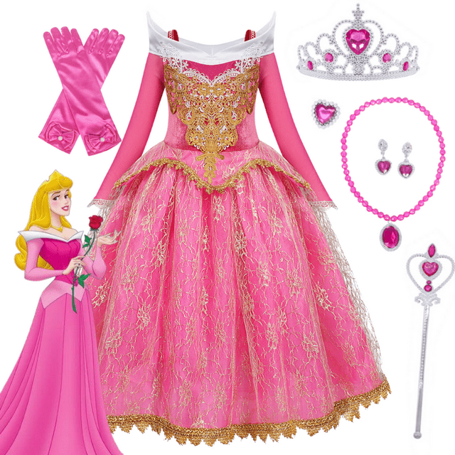 Jurebecia Girls Aurora Princess Dress up Fancy Dresses Birthday Party