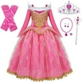 thumbnail image 1 of Jurebecia Girls Aurora Princess Dress up Fancy Halloween Costume Birthday Party Cosplay for Kids Ball Gown Evening Casual Outfits Dresses with Accessories, 1 of 10