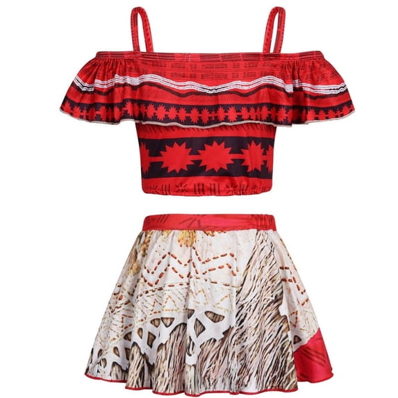Jurebecia Girls Bikinis Swimsuits Mohana Two Piece Swimwear Adventure Outfit Toddle Kids Ruffles Bathing Suit Role Play Bathing Suit 100 cm 2-3 Years