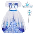 Jurebecia Girls Blue Ice Crystal Princess Dress up Costume 3-Piece Set ...