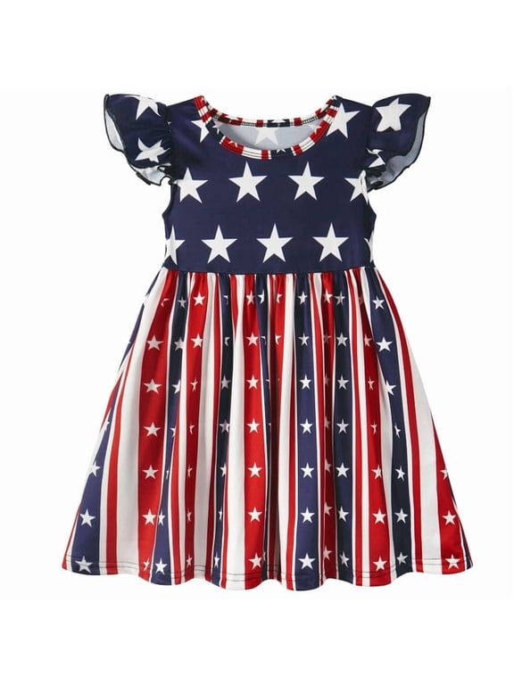 Girls Casual Costume 4th of July Dress American Flag Striped Patriotic Dresses Sleeveless Tank Sun Dress Clothes 130 CM 7-8 Years