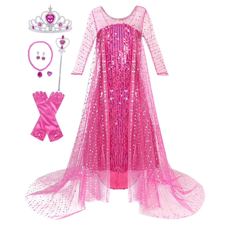 Yipkorra Princess Elsa Costume For Girls - Dress With Cape, Crown, Wig & Accessories, Toddler Kids Halloween Birthday