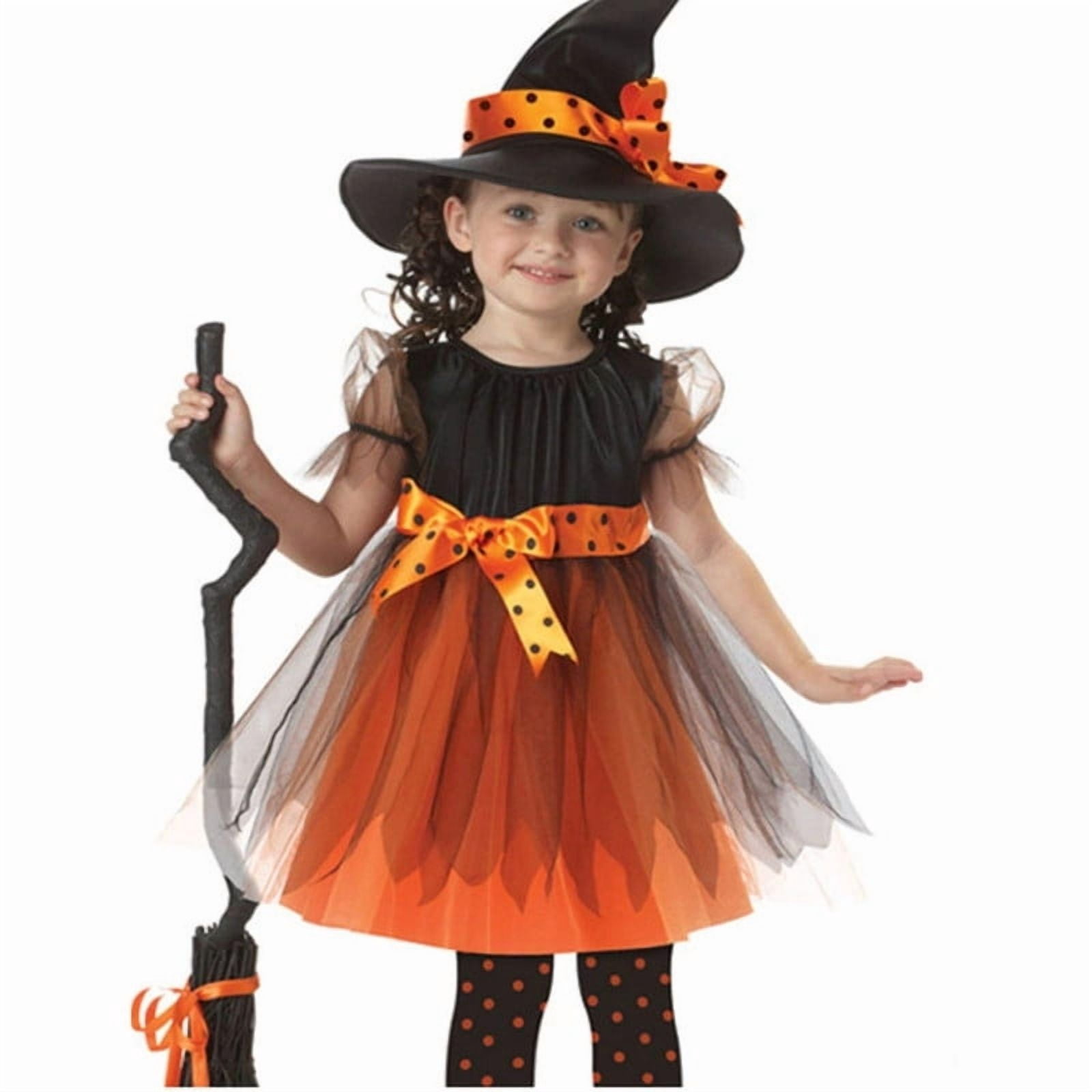 Jurebecia Girls Halloween Witch Costume Dress up Set with Hat Toddler Kids Fancy Witch Outfit for Party Cosplay 6,4-5 Years