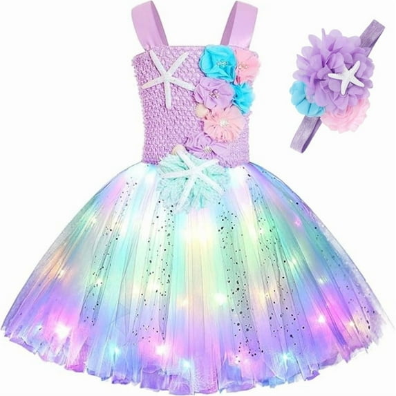 Jurebecia Princess Tutu Dress Girls Halloween Costume Color Led Light up for Halloween Birthday Party Kids 6,4-5Years