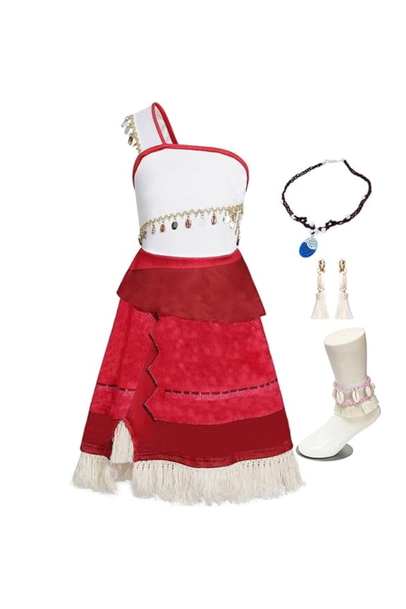 Moana Dress Girls Princess Costume Ocean Adventure Halloween Birthday Party Fancy Cosplay Outfits with Accessories Child 110 cm 3-4 Years