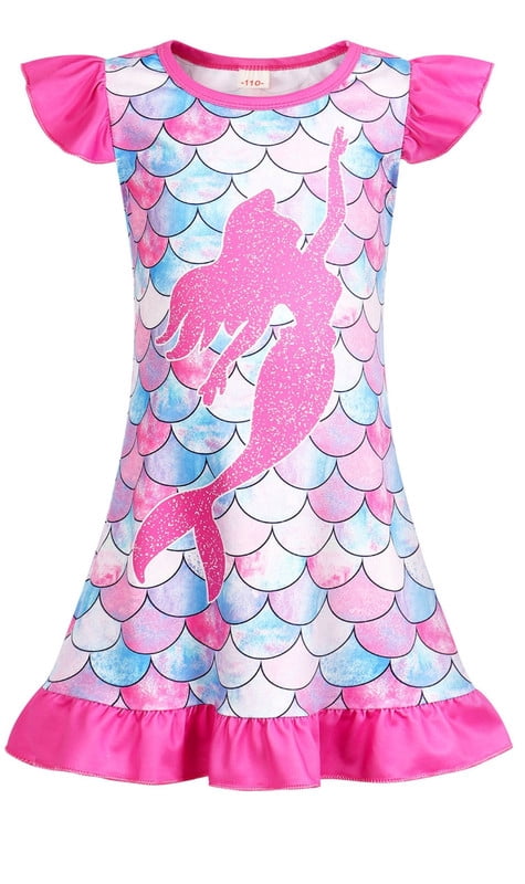 Jurebecia Girls Nightgowns Mermaid Pajamas Princess Toddler Nightgown Sleepwear Nightie for Kids Little Girls 110 cm 3-4 Years