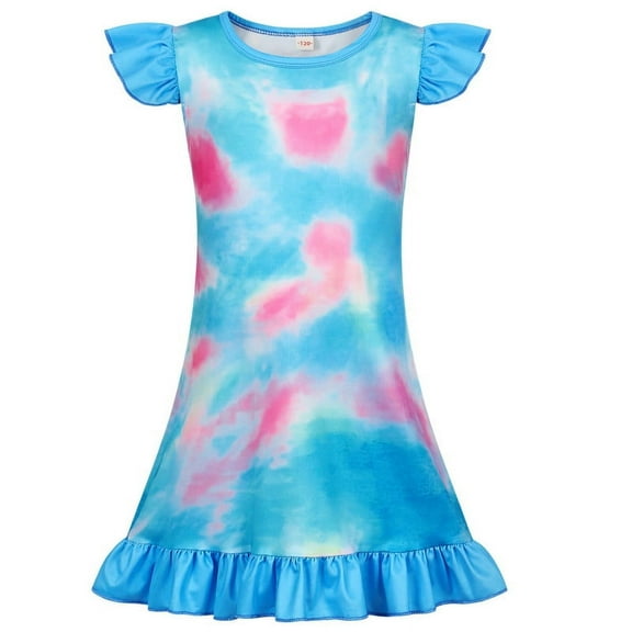 Jurebecia Girls Nightgowns Rainbow Sleepwear Night Sleep Dress Flutter Nightgown Sleeve Little Kids Toddler Soft Pajamas 120 cm 5-6 Years