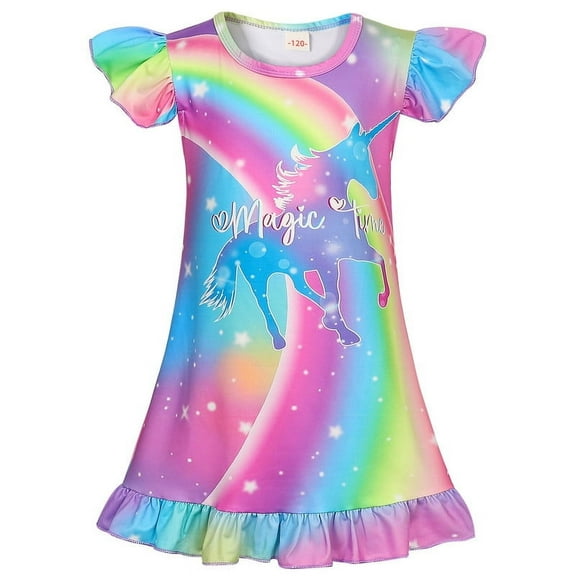 Jurebecia Girls Nightgowns Rainbow Unicorn Nightgown Princess Pajama Dresses for Girls Sleepwear Night Kids Toddler Soft Nightgown 140 cm 7-8 Years