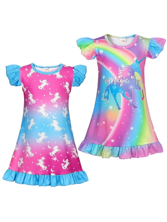 Girls Nightgowns Unicorn Nightgown Princess Pajama Dresses for Girls Sleepwear Night Kids Toddler Soft Nightgown 140 CM 9-10 Years