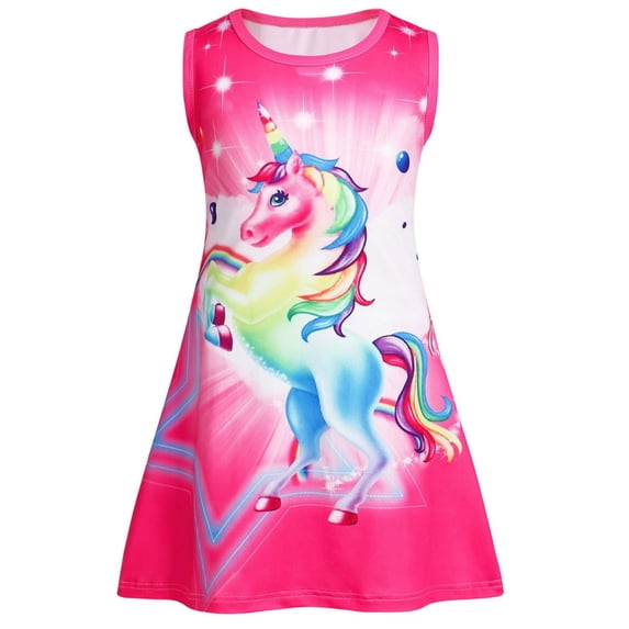 Jurebecia Girls Nightgowns Unicorn Pajamas for girl Sleeveless Sleepwear Toddler Nightgown Night Sleep Dress Clothes Soft Nightgown 110 CM 3-4 Years