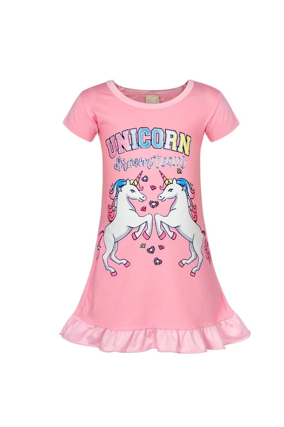 Nightgowns Unicorn Short Sleeve Sleepwear Nightie Sleepwear Night Sleep Dress Soft Nightgown Princess Pajama Dresses Pink 130 cm 5-6 Years
