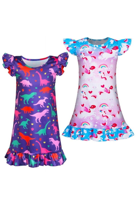 Girls Nightgowns Unicorn Sleepwear Night Dinosaurs Nightgown Sleep Dress Pajamas Little Kids Toddler Soft Nightgown 130 CM 7-8 Years