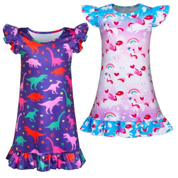 Jurebecia Girls Nightgowns Unicorn Sleepwear Night Dinosaurs Nightgown Sleep Dress Pajamas Little Kids Toddler Soft Nightgown 150 CM 11-12 Years