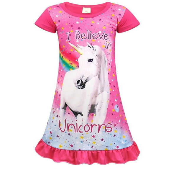 Jurebecia Girls Nightgowns Unicorn Sleepwear Night Sleep Dress Flutter Sleeve Pajamas Little Kids Toddler Soft Nightgown Pink 120 cm 4-5 Years
