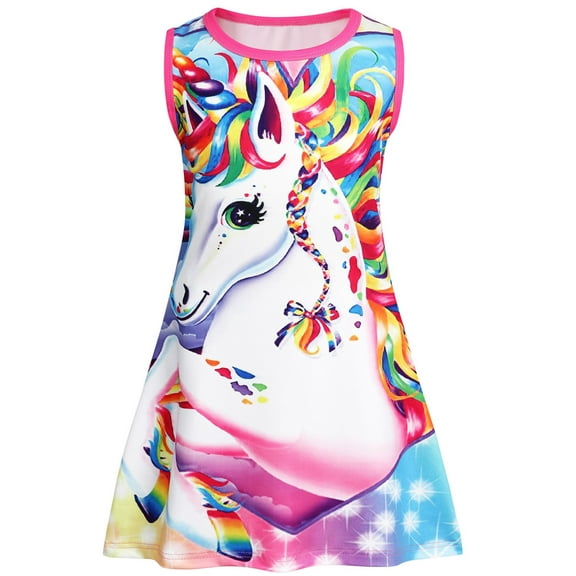 Jurebecia Girls Nightgowns Unicorn Sleeveless Sleepwear Nightie Nightgown Princess Pajama Dresses Soft Nightgown 110 CM 3-4 Years
