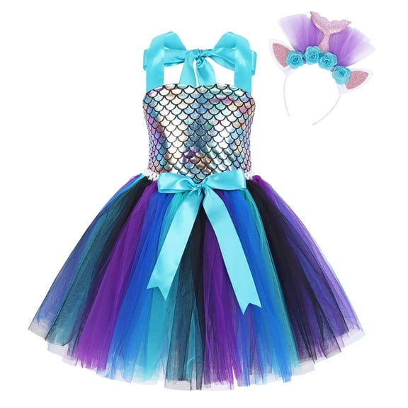 Jurebecia Little Girls Princess Cosplay Dress Birthday Christmas Halloween Cosplay Costumes Pink With Hairband 4-5 Years