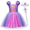 thumbnail image 1 of Jurebecia Girls Princess Party Dress with Puff Sleeves - Sparkly Tulle Fancy Gown for Birthday, Christmas & Special Occasions (Age 1-6, Purple), 1 of 15