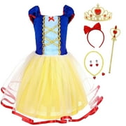 Jurebecia Girls Princess Dress Toddler Royal Storybook up Kids Puffed Sleeves & Tulle Skirt Birthday Party Costume Tulle Skirt 2-3 Years