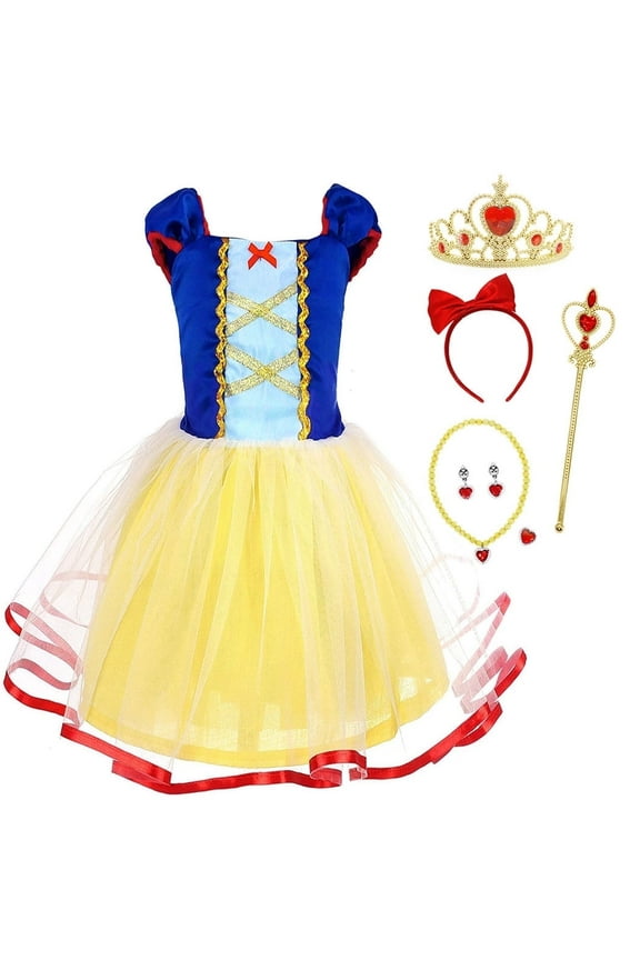 Girls Princess Dress Toddler Royal Storybook up Kids Puffed Sleeves & Tulle Skirt Birthday Party Costume Tulle Skirt 2-3 Years