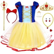 Jurebecia Girls Princess Dress Toddler Royal Storybook up Kids Puffed Sleeves & Tulle Skirt Birthday Party Costume Tulle Skirt 1-2 Years