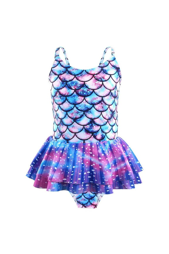 Girls Swimming Costume Mermaid One Piece Swimwear Girls Ruffle Swimsuit for Kids Bikini Sets for Girls Summer Pool Beach Holiday Water Sports Surfing 5-6 Years 120 CM