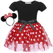 Jurebecia Toddler Girls Princess Costume Red Polka Dot Tutu Dress with Bow Headband Fancy Party Outfit for Birthday Cosplay 2-3Years