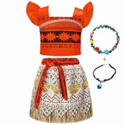 Jurebecia Girls Princess Costume Ocean Adventure Moana Dress Ruffle Sleeve Skirt Kids Dress up Cosplay Halloween Birthday Outfit 6(5-6Years)