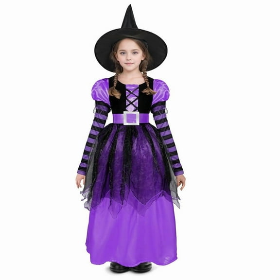 Jurebecia Halloween Witch Costume for Girls - Princess Halloween Dress Cosplay up Kids 4T,3-4 Years