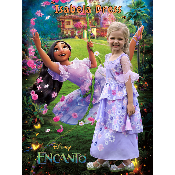 Jurebecia Isabela Princess Dress up for Girls Encanto Costume for Kids Toddler Cosplay Costume with Accessories