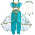 thumbnail image 1 of Jurebecia Jasmine Princess Costume for Girls Sequined Halloween Dress up Blue with Accessories 120 cm 5-6 Years, 1 of 15