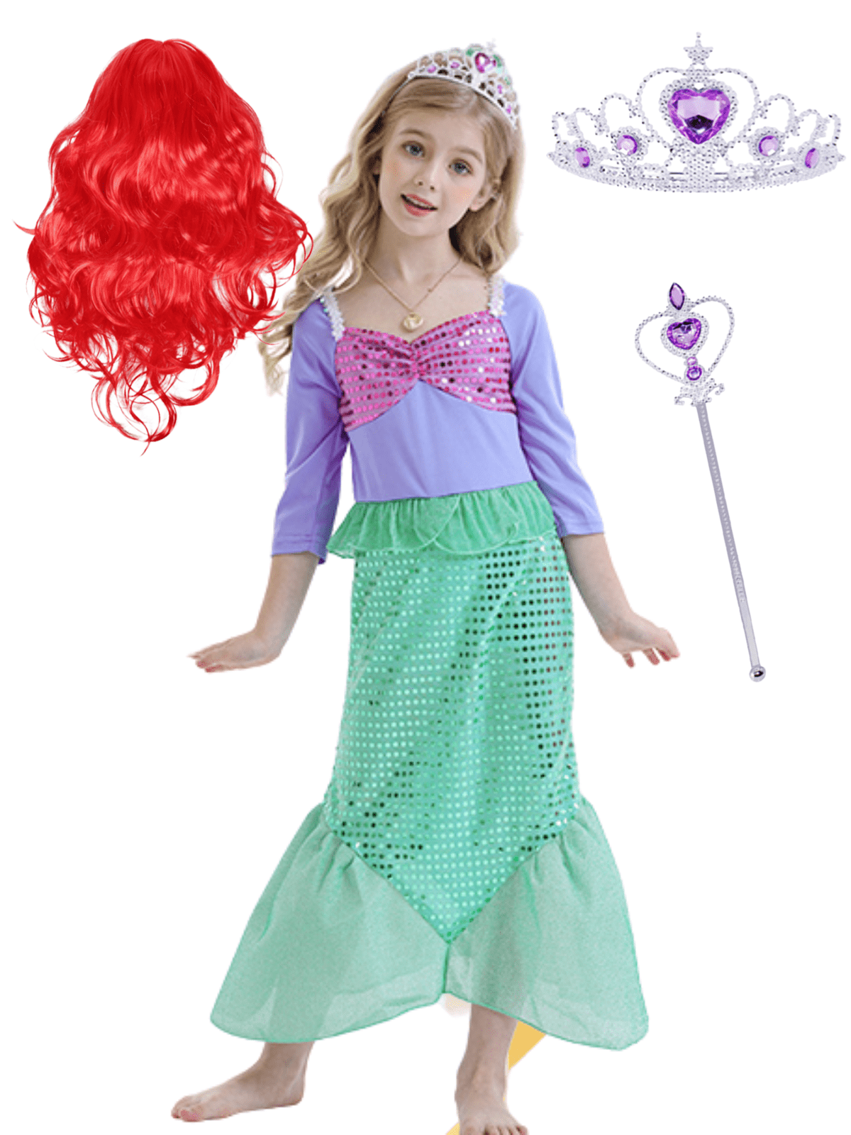 Rubie's Official Deluxe Mermaid Princess Costume For Girls - Blue Dress With Cape | Licensed & Safe | Size Large