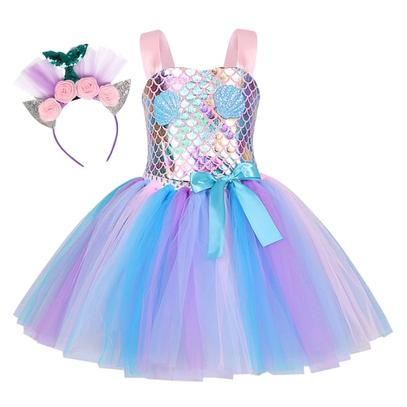 Jurebecia Little Girls Princess Tulle Dresses Sleeveless Halloween Tutu Skirt for Birthday Halloween Cosplay with Headgear 2-3 Years