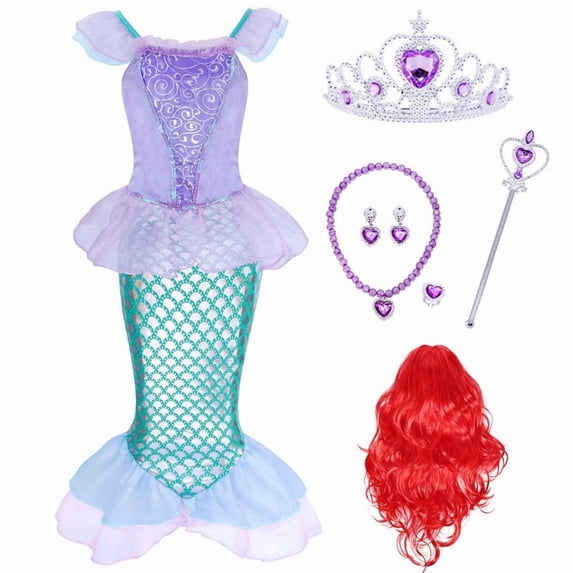 Jurebecia Princess dress up for girls, Seafoam Green Sparkly Costume for Toddler Halloween Birthday Party & Christmas, with Accessories (11-12 Years, 150 cm)
