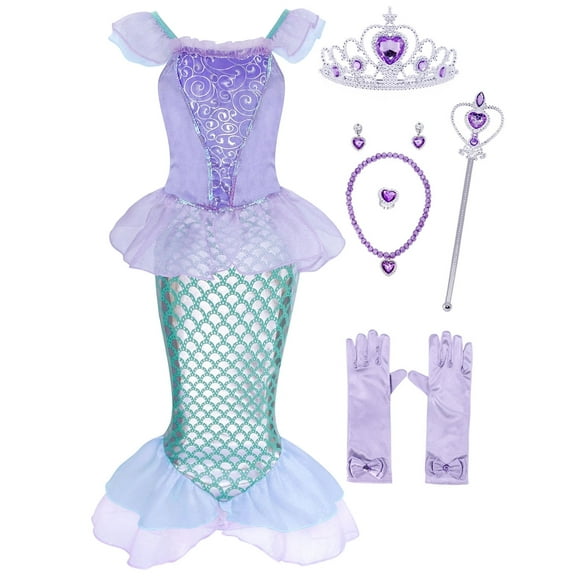 Jurebecia Mermaid Princess Dresses for Girl up Halloween Costume up Kids Birthday Party Cosplay Role Play Clothes Tween 120 cm 5-6 Years